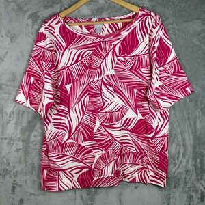 Chico's Womens Hot Pink Palm Print Pima Cotton Short Sleeve Top Size 4 XXL Boxy